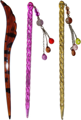 

Majik Golden Combo of Multi Color Juda Sticks Bun Stick(Multicolor)