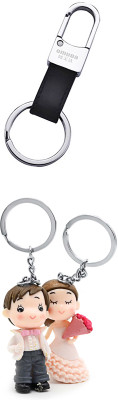 

Three Shades Leather Waist Hanging Keychain & Wedding Couple Keychain Combo for Beautiful Couple for Girls & Boys Set of 3 Key Chain