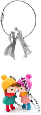 

Three Shades Metal Couple Keychain Combo for Beautiful Couple & Winter Couple Key Chain for Girls & Boys Set of 3 Key Chain