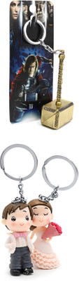 

Three Shades Thor Hammer Keychain & Wedding Couple Keychain Combo for Beautiful Couple for Girls & Boys Set of 3 Key Chain