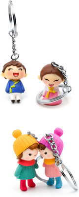 

Three Shades Winter Couple Keychain Combo for Beautiful Couple & Village Couple Key Chain for Girls & Boys Set of 4 Key Chain