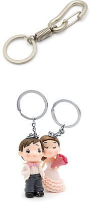 

Three Shades Metal Waist Hanging Keychain & Wedding Couple Keychain Combo for Beautiful Couple for Girls & Boys Set of 3 Key Chain