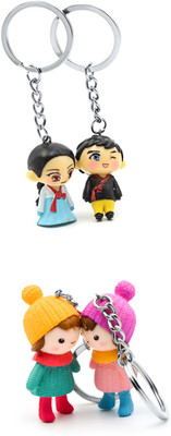 

Three Shades Ethnic Couple Keychain Combo for Beautiful Couple & Winter Couple Key Chain for Girls & Boys Set of 4 Key Chain