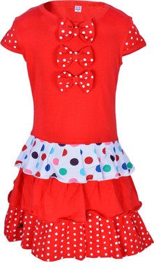 

Lil Orchids Girls Midi/Knee Length Casual Dress(Red, Cap Sleeve