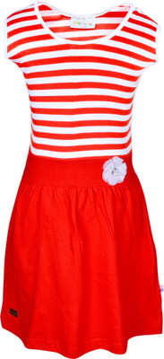 

Lil Orchids Girls Midi/Knee Length Casual Dress(Red, Sleeveless