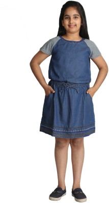 

Paul & doll Girls Party Denim Blouson Top(Dark Blue, Pack of 1, Indigo