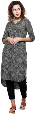 Jaipur Attire Women Printed Straight Kurta(Black)
