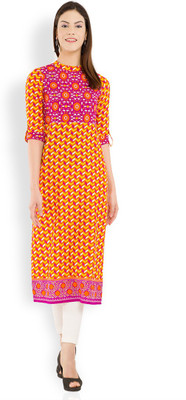 Vishudh Women Printed Straight Kurta(Purple)