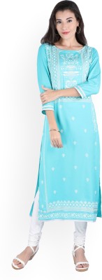 Vishudh Women Printed Straight Kurta(Light Blue)