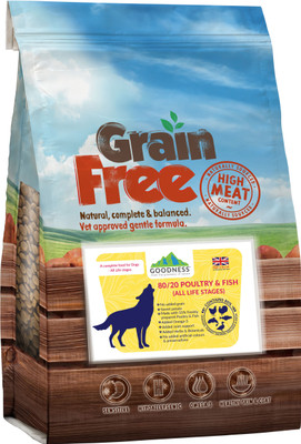 

Goodness Grain free 80/20 Poultry & Fish with 80% Chicken, Turkey, Salmon, Duck Dry Dog Food
