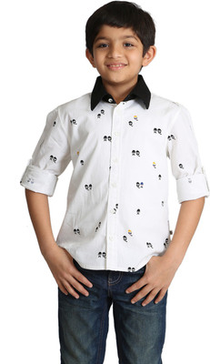 

Paul & doll Boys Printed Formal White Shirt, Black and white