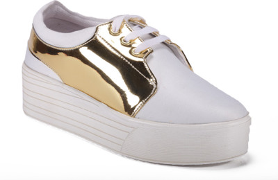 

Bella Toes Designer shoes for Women - Casual Shoes - White Synthetic Leather Smart Casual Shoes for Women Casuals For Women(Gold, White, White golden