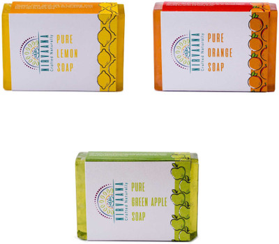 

Nirvaana Handmade Natural Assorted Soap Set (Green Apple, Lemon & Orange) Pack of 3(300 g, Pack of 3)