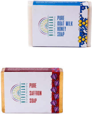 

Nirvaana Handmade Natural Assorted Soap Set (Saffron & GoatMilk Honey) Pack of 2(200 g, Pack of 2)