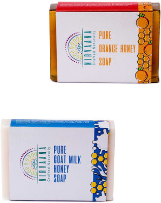 

Nirvaana Handmade Natural Assorted Soap Set (GoatMilk Honey & Orange Honey) Pack of 2(200 g, Pack of 2)