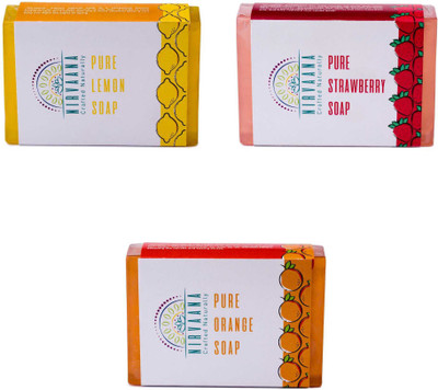 

Nirvaana Handmade Natural Assorted Soap Set (Lemon, Orange & Strawberry) Pack of 3(300 g, Pack of 3)