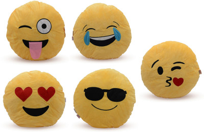 

Store2508 Emoji Smiley Pillow Cushions, 32 Cm Diameter. WHOLESALE (Pack of 5) - 32 cm(Yellow)