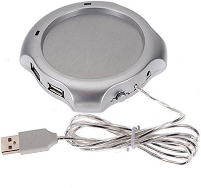 

VibeX ™ 4 Port USB Tea Coffee Cup Mug Warmer Heater Pad Powered From Hub PC Newest Innovation™-Type-007 Cup Warmer, USB Hub(Silver)