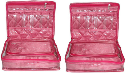 

Addyz Pack of 2 Pieces Necklace Bangle Locker Cosmetic Storage Organizer Makeup Case Cosmetic Storage Make Up Bag Vanity Box(Pink)