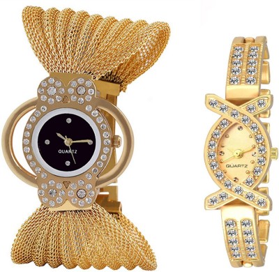 keepkart Golden X-watch With New Julo Black Dial Designer Combo Set Of Two For Girls Watch  - For Women   Watches  (Keepkart)
