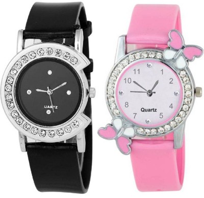 Miss Perfect New Stylish Diamond Black C & Pink Butterfly Women Watch - For Girls Watch  - For Women   Watches  (Miss Perfect)