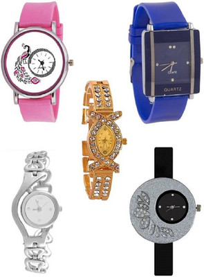 

Talgo New Arrival Festive Season Special TG301PKKAWABUAKSGD330BK Pink Colour Dial Mor Round Dial Rubber Strap , KAWA Blue Dial Square Dial , AKS Gold Dial , Kadi Silver Round Dial And 330 SIlver Cash Dial Black Colur Round Dial Rubber Strap (Combo of 5) T