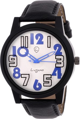 Lugano LG 1105 Classic Blk Number Glass/Blue Printed Silver Dial Watch  - For Men   Watches  (Lugano)