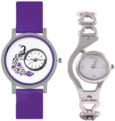INDIUM NEW SILVER AND WHITE TYPE CHAIN WATCH WITH INTERNAL DESIGN OF PEACOCK WATCH LATEST COLLECTION Watch  - For Girls   Watches  (INDIUM)