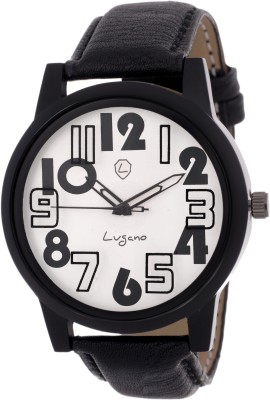 Lugano LG 1106 Classic Blk Number Glass/Black Printed Silver Dial Watch  - For Men   Watches  (Lugano)