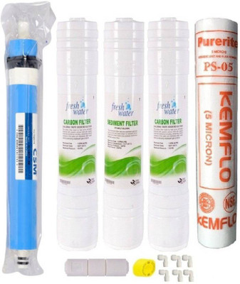

Toyam Pure RO Service 1 Year Complete Water Purifier Kit with CSM 80 GPD Membrane + Inline Filter Set Carbon Sediment + Spun Kemflo PP Candle + FRT + Elbow Fittings + Teflon Tape or RO UV UF Mineral Water Purifiers Service Solid Filter Cartridge (5, Pack 