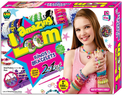 

GRAPPLE DEALS Amazing Loom 2 in 1 Rings And Bracelets Easy Way For Learning Weaving And Such Activities For Kids.