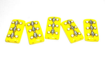 

GOELX Designer Flat Rectangle Beads with Mounted Kundans and Pearls For Jewelry Designing, Decorations and Craftworks - Yellow