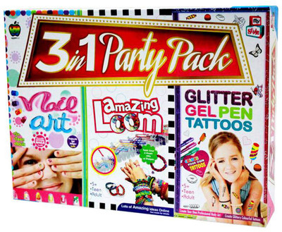 

GRAPPLE DEALS 3 in 1 Party Pack Sr. Nail Art, Fashion Loom And Tattoos Pen Pack Easy Way For Learning Weaving And Such Activities For Kids.