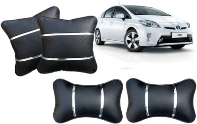AUTO PEARL Black, Silver Leatherite Car Pillow Cushion for Toyota(Rectangular, Pack of 4)
