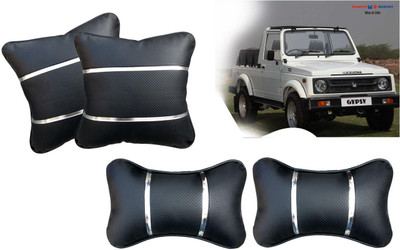 AUTO PEARL Black, Silver Leatherite Car Pillow Cushion for Maruti Suzuki(Rectangular, Pack of 4)