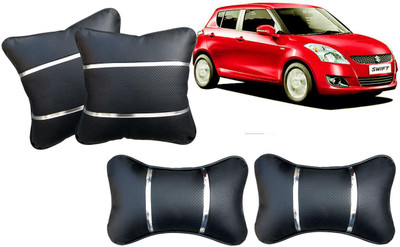 AUTO PEARL Black, Silver Leatherite Car Pillow Cushion for Maruti Suzuki(Rectangular, Pack of 4)