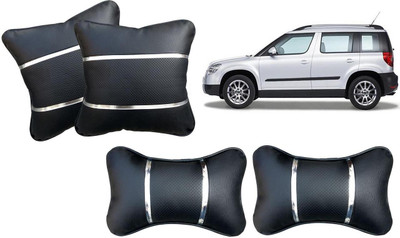 AUTO PEARL Black, Silver Leatherite Car Pillow Cushion for Skoda(Rectangular, Pack of 4)