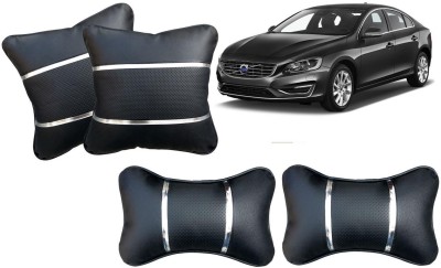 AUTO PEARL Black, Silver Leatherite Car Pillow Cushion for Volvo(Rectangular, Pack of 4)