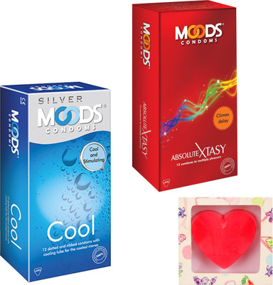 Moods Aabsolute Xtasy & Cool Condoms With Premium Heart Shape Soap Condom(Set of 2, 24S)