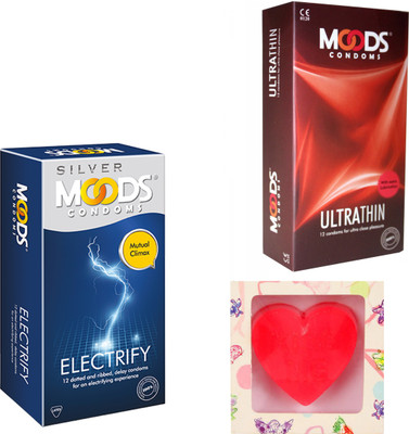 Moods Ultra Thin & Electrify Condoms With Premium Heart Shape Soap Condom(Set of 2, 24S) available at flipkart for Rs.248