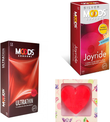 Moods Ultra Thin & Joyride Condoms With Premium Heart Shape Soap Condom(Set of 2, 24S) available at flipkart for Rs.248