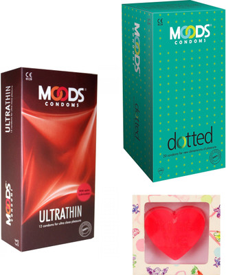 Moods Dotted & Ultra Thin Condoms With Premium Heart Shape Soap Condom(Set of 2, 24S) available at flipkart for Rs.198