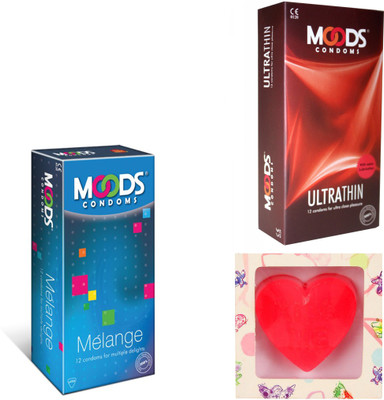 Moods Ultra Thin & Melange Condoms With Premium Heart Shape Soap Condom(Set of 2, 24S) available at flipkart for Rs.198
