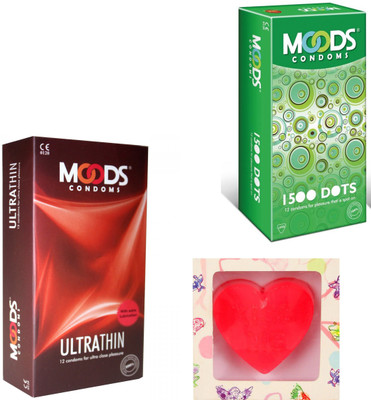 Moods Ultra Thin & 1500 Dots Condoms With Premium Heart Shape Soap Condom(Set of 2, 24S) available at flipkart for Rs.248
