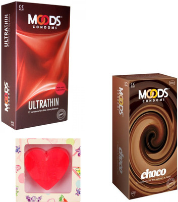 Moods Ultra Thin & Choco Condoms With Premium Heart Shape Soap Condom(Set of 2, 24S) available at flipkart for Rs.198