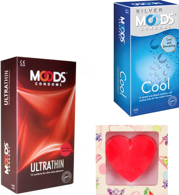 Moods Ultra Thin & Cool Condoms With Premium Heart Shape Soap Condom(Set of 2, 24S)