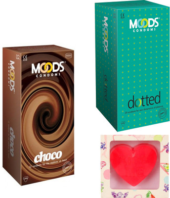 Moods Dotted & Choco Condoms With Premium Heart Shape Soap Condom(Set of 2, 24S)