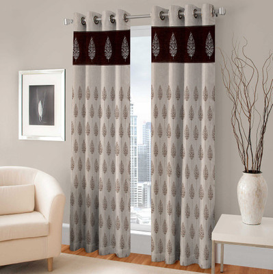 Optimistic Home Furnishing 210 cm (7 ft) Polyester Door Curtain (Pack Of 2)(Floral, COFFEE) Flipkart