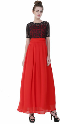 shaper Women Maxi Red, Black Full Length Dress