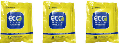 

ECO Bath Alcohol free Hygenic and Antiseptic Extra Large Bathing Wipes in a resealable Ziplock Pack (3 X 10 = 30 wipes)(Pack of 30)